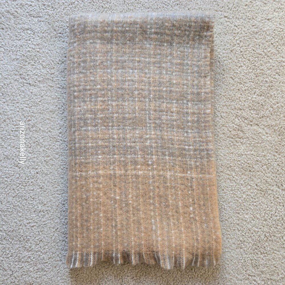 NWOT Wool Tweed Scarf Ralph Lauren Thick Tan - Picture 11 of 16
